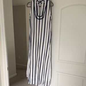 Sail to Sable Navy and White Striped Maxi Dress